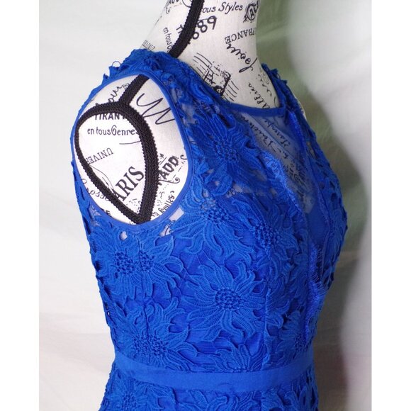 🆕 Adrianna Papell Illusion Bodice Lace Flare Dress 4 Blue - Picture 7 of 12